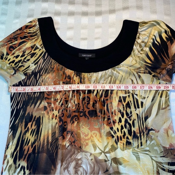 Karen Kane Brown and Tan Animal Jungle Print 3/4 Sleeve Blouse Pullover Sz XL - Picture 9 of 11
